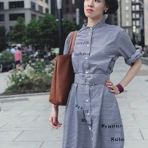 Proenza Schouler Navy Stripe Poplin Shirt Dress